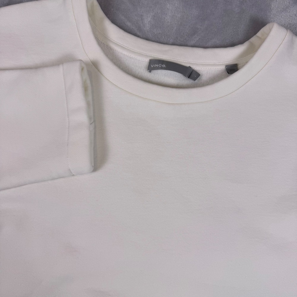 Vince Cotton Blend Fleece Crewneck Boxy Sweatshirt Womens Off White Small